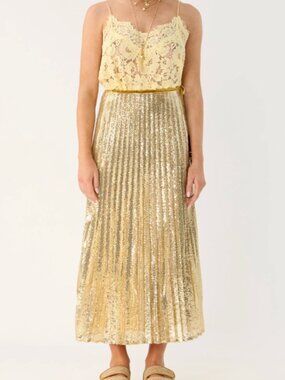 Flannel America/Australia Sigrid Gold Sequin Pleated Skirt, Size 1 BRAND NEW